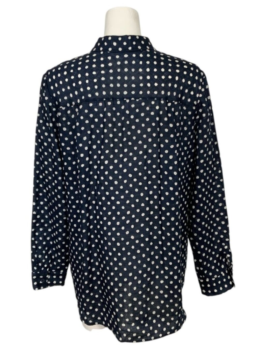 Lafayette 148 NY Linen Button Front Shirt L Blue Polka Dot Natural Fiber - Picture 2 of 15